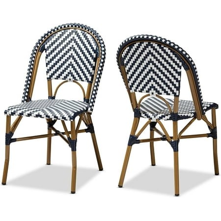 Celie French Provincial Wicker Dining Chair  White and Blue  2/Pack (150-2P-8994-Hit)