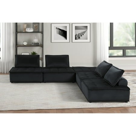 Miekor Furniture Aveline 120 W Black Velvet 5 Pc Sectional Sofa No.4723