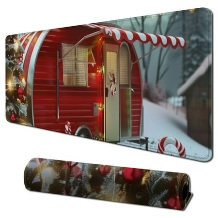 Ullo0ord Desk Pad Extended Mouse Pad with Stitched Edges Large Non Slip Gaming Desk Mat Christmas Red Camper Keyboard Mouse Mat Desk Protector for Wor