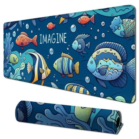 Lzatpd Desk Pad Extended Mouse Pad with Stitched Edges Large Non Slip Gaming Desk Mat Fish Talk Art Keyboard Mouse Mat Desk Protector for Work Game Of