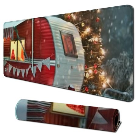 Wllo0ord Desk Pad Extended Mouse Pad with Stitched Edges Large Non Slip Gaming Desk Mat Christmas Red Camper Keyboard Mouse Mat Desk Protector for Wor