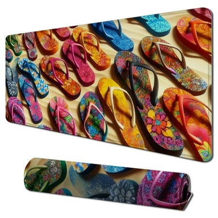 Lzatpd Desk Pad Extended Mouse Pad with Stitched Edges Large Non Slip Desk Mat Colorful Sandals Shoes Keyboard Mouse Mat Desk Protector for Work Game 