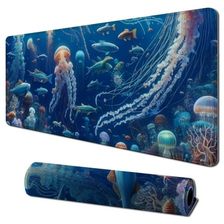 Lzatpd Desk Pad Extended Mouse Pad with Stitched Edges Large Non Slip Desk Mat Aquatic Sea Animal Keyboard Mouse Mat Desk Protector for Work Game Offi