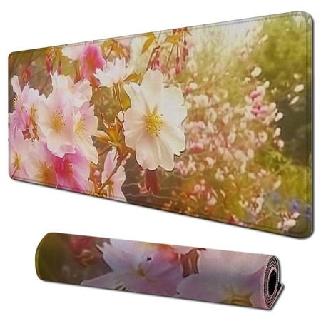 Ullo0ord Desk Pad Extended Mouse Pad with Stitched Edges Large Non Slip Gaming Desk Mat Beautiful Spring Blossom Flower Keyboard Mouse Mat Desk Protec