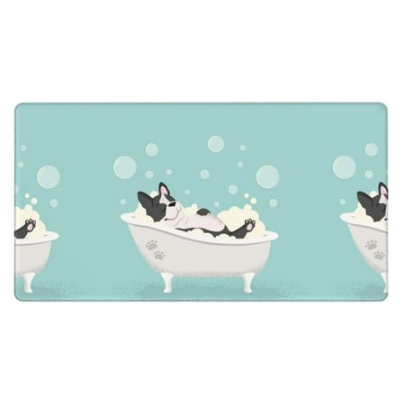 Bingfone French Bulldog Taking a Bath Large Gaming Mouse Pad Extended Desk Mousepad with Stitched Edges Non-Slip Base Water Resist Keyboard Pad for Ga