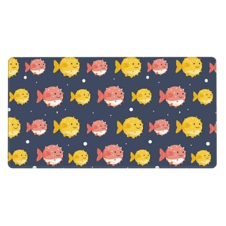 Bingfone Cute Puffer Fish Large Gaming Mouse Pad Extended Desk Mousepad with Stitched Edges Non-Slip Base Water Resist Keyboard Pad for Gamer  Office 