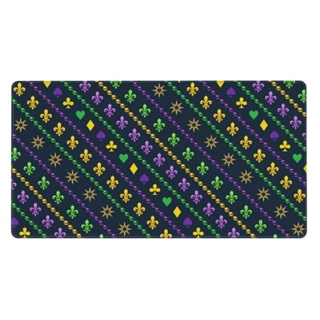 Bingfone Mardi Gras Strings of Beads Large Gaming Mouse Pad Extended Desk Mousepad with Stitched Edges Non-Slip Base Water Resist Keyboard Pad for Gam