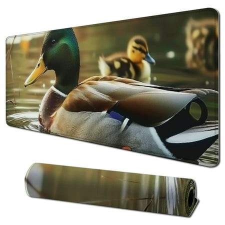 Ullo0ord Desk Pad Extended Mouse Pad with Stitched Edges Large Non Slip Gaming Desk Mat Duck by the Lake Keyboard Mouse Mat Desk Protector for Work Ga