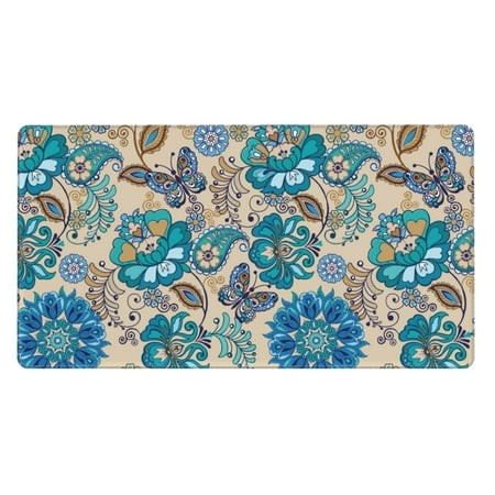 Bingfone Vintage Floral Butterflies Large Gaming Mouse Pad Extended Desk Mousepad with Stitched Edges Non-Slip Base Water Resist Keyboard Pad for Game