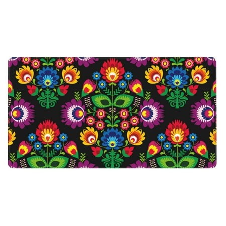 Bingfone Traditional Floral Polish Large Gaming Mouse Pad Extended Desk Mousepad with Stitched Edges Non-Slip Base Water Resist Keyboard Pad for Gamer