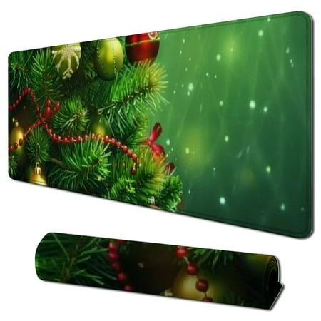Wllo0ord Desk Pad Extended Mouse Pad with Stitched Edges Large Non Slip Gaming Desk Mat Christmas Trees Keyboard Mouse Mat Desk Protector for Work Gam