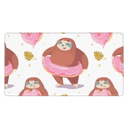 Bingfone Sloth with Donuts1 Large Gaming Mouse Pad Extended Desk Mousepad with Stitched Edges Non-Slip Base Water Resist Keyboard Pad for Gamer  Offic