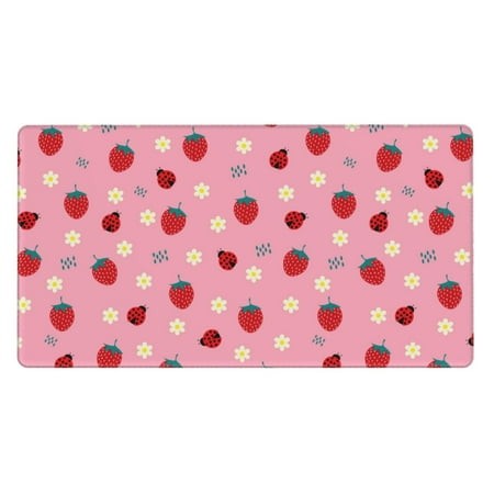 Bingfone Strawberry and Ladybugs Large Gaming Mouse Pad Extended Desk Mousepad with Stitched Edges Non-Slip Base Water Resist Keyboard Pad for Gamer  