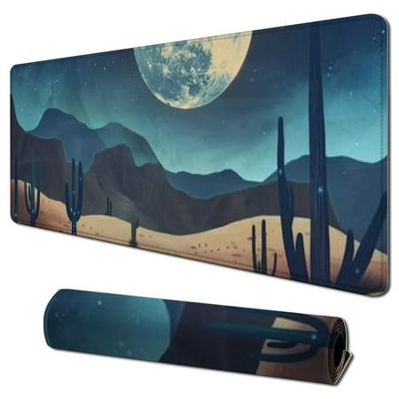 Wllo0ord Desk Pad Extended Mouse Pad with Stitched Edges Large Non Slip Gaming Desk Mat Desert Night Keyboard Mouse Mat Desk Protector for Work Game O