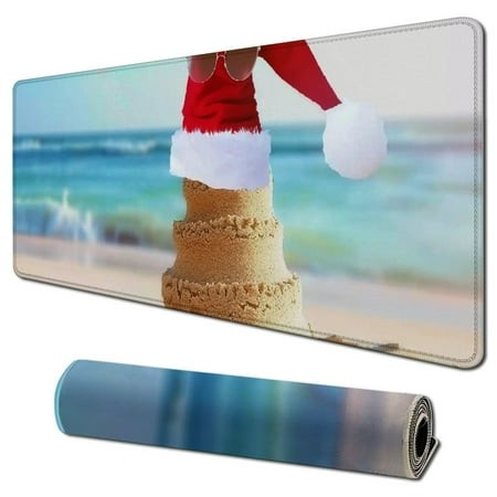 Wllo0ord Desk Pad Extended Mouse Pad with Stitched Edges Large Non Slip Gaming Desk Mat Merry Christmas Beach Keyboard Mouse Mat Desk Protector for Wo