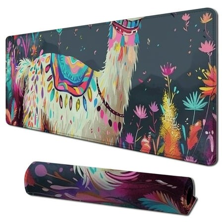 Wllo0ord Desk Pad Extended Mouse Pad with Stitched Edges Large Non Slip Gaming Desk Mat Indian Alpaca Keyboard Mouse Mat Desk Protector for Work Game 