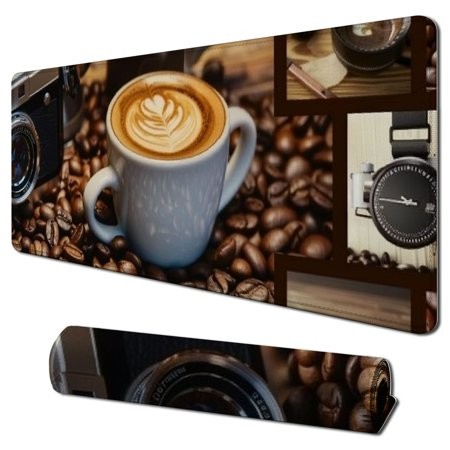 Wllo0ord Desk Pad Extended Mouse Pad with Stitched Edges Large Non Slip Gaming Desk Mat Coffee Collage Keyboard Mouse Mat Desk Protector for Work Game
