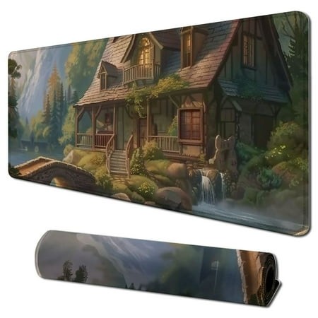Wllo0ord Desk Pad Extended Mouse Pad with Stitched Edges Large Non Slip Gaming Desk Mat House by the Lake Keyboard Mouse Mat Desk Protector for Work G