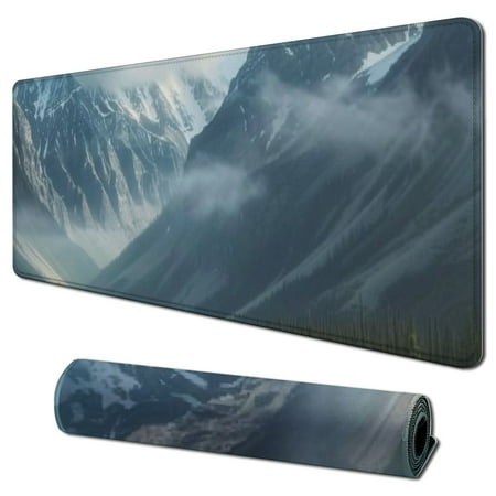 Wllo0ord Desk Pad Extended Mouse Pad with Stitched Edges Large Non Slip Gaming Desk Mat Mountain View Keyboard Mouse Mat Desk Protector for Work Game 