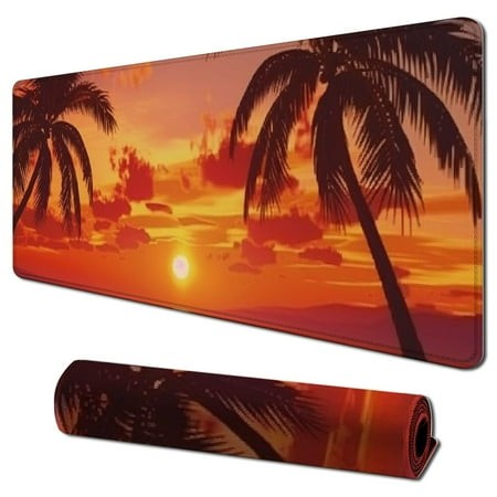 Wllo0ord Desk Pad Extended Mouse Pad with Stitched Edges Large Non Slip Gaming Desk Mat and Coconut Trees Keyboard Mouse Mat Desk Protector for Work G