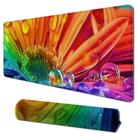 Wllo0ord Desk Pad Extended Mouse Pad with Stitched Edges Large Non Slip Gaming Desk Mat Colorful Flowers Keyboard Mouse Mat Desk Protector for Work Ga