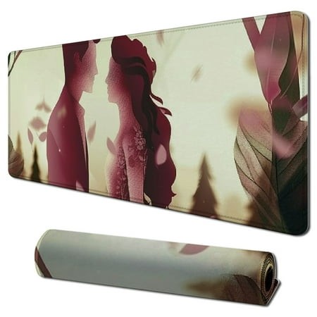 Wllo0ord Desk Pad Extended Mouse Pad with Stitched Edges Large Non Slip Gaming Desk Mat Valentine S Day Paper Cut Keyboard Mouse Mat Desk Protector fo