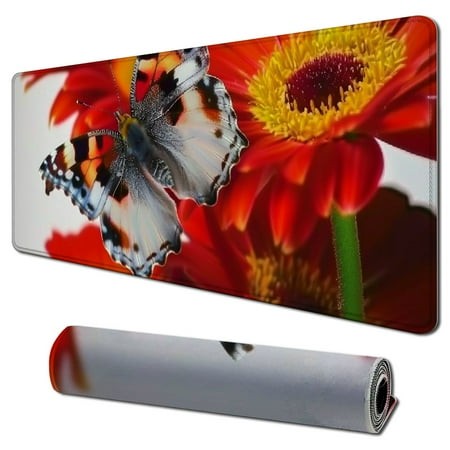 Wllo0ord Desk Pad Extended Mouse Pad with Stitched Edges Large Non Slip Gaming Desk Mat and Butterfly Keyboard Mouse Mat Desk Protector for Work Game 