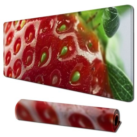 Wllo0ord Desk Pad Extended Mouse Pad with Stitched Edges Large Non Slip Gaming Desk Mat Fruit Strawberry Keyboard Mouse Mat Desk Protector for Work Ga