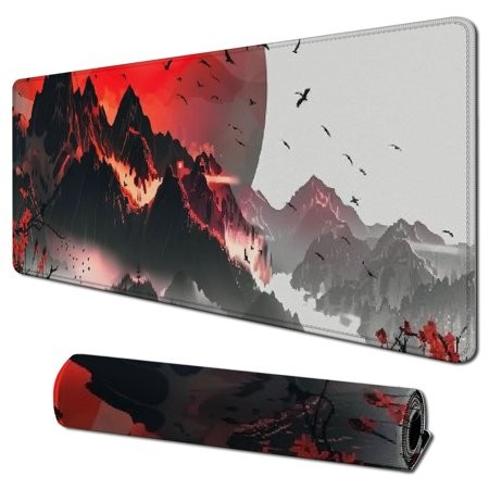 Cmefzd Japanese Watercolor Cherry Blossom Gaming Mouse Pad Extended Mousepad Large Keyboard Mouse Mat Desk Pad with Non-Slip Rubber Base Stitched Edge