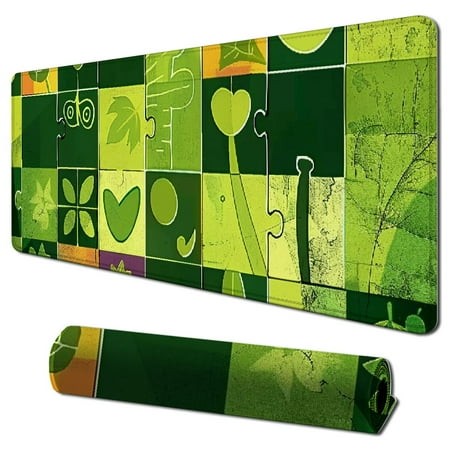 Pingxixi Extended Large Gaming Mouse Pad with Stitched Edges  Green Plant Lattice Pattern Desk Mat  Non-Slip Computer Big Mouse Pad with Keyboard Pad 