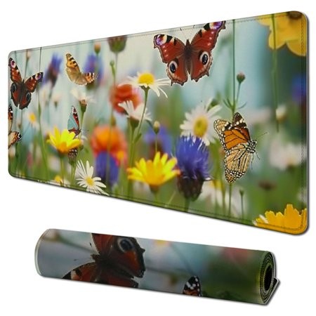 Wllo0ord Desk Pad Extended Mouse Pad with Stitched Edges Large Non Slip Gaming Desk Mat Group of Butterflies Keyboard Mouse Mat Desk Protector for Wor