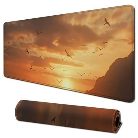 Wllo0ord Desk Pad Extended Mouse Pad with Stitched Edges Large Non Slip Gaming Desk Mat Flying in Sunset Keyboard Mouse Mat Desk Protector for Work Ga