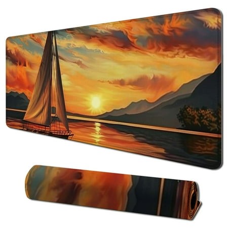 Ullo0ord Desk Pad Extended Mouse Pad with Stitched Edges Large Non Slip Desk Mat Sunrise Sailing Boat Keyboard Mouse Mat Desk Protector for Work Game 