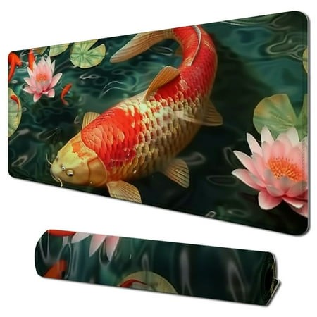 Ullo0ord Desk Pad Extended Mouse Pad with Stitched Edges Large Non Slip Gaming Desk Mat Red Carp Fish and Keyboard Mouse Mat Desk Protector for Work G