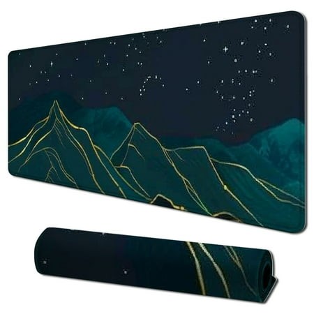 Plloopoed Extended Large Gaming Mouse Pad with Stitched Edges  Golden Mountain Moon Desk Mat for Computer  Non-Slip Big Mouse Pad with Keyboard Pad fo