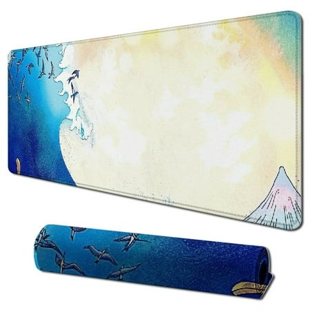 Plloopoed Gaming Mouse Pads Blue Japanese Mousepad for Desk Extended Large Non Slip Gaming Mousepad with Stitched Edges 31.5x11.8 in