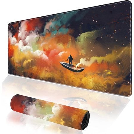 Gaming Mouse Pad  Large Desk Mat  Boating on Starry Night Extended Big Desk Pad  Long Computer Keyboard Mousepad with Non-Slip Base and Stitched Edge 