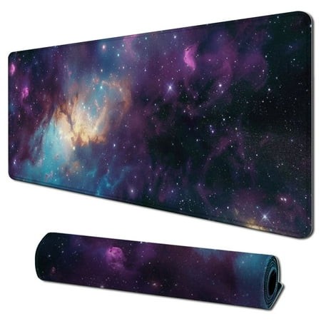Pingxixi Desk Pad  Blue Purple and Stars Extended Large Gaming Mouse Pad for Desk  Large Desk Mat for Desktop with Non-Slip Rubber Base Stitched Edges