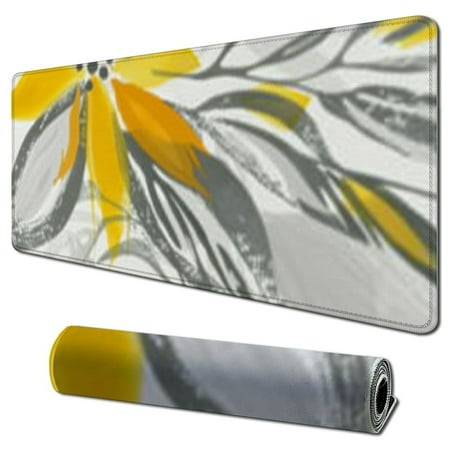 Plloopoed Mouse Pad Orange and Grey Flower Gaming Keyboard Mat  Non-Slip Rubber Base Large Extended Desk Mat Protector with Stitched Edges for Home Of