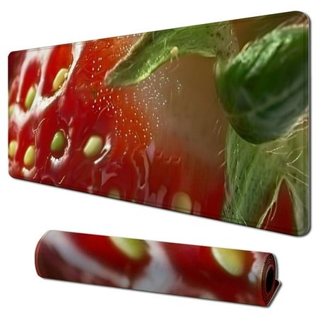 Wllo0ord Desk Pad Extended Mouse Pad with Stitched Edges Large Non Slip Gaming Desk Mat Fruit Strawberry Keyboard Mouse Mat Desk Protector for Work Ga