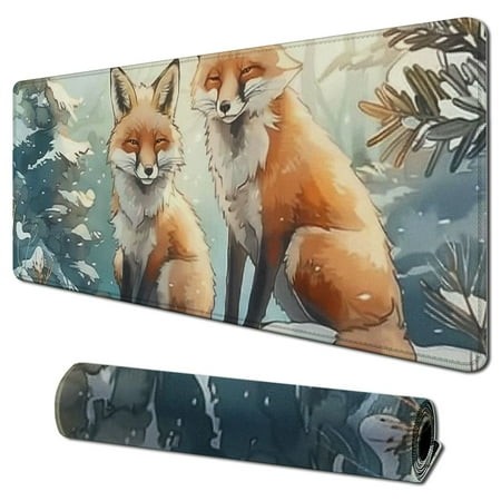 Ullo0ord Desk Pad Extended Mouse Pad with Stitched Edges Large Non Slip Desk Mat Watercolor Fox Keyboard Mouse Mat Desk Protector for Work Game Office