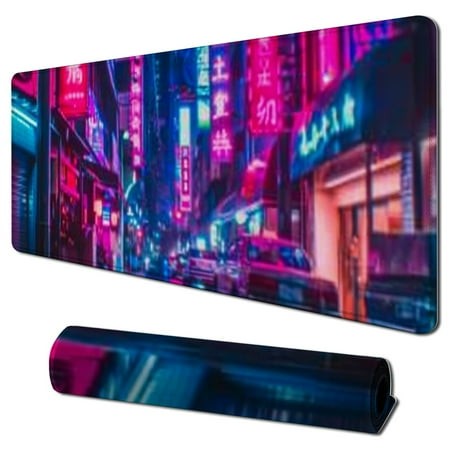 Plloopoed Desk Mat Japanese Desk Pad  City Large Gaming Mouse Pad for Desk Extended Big Computer Keyboard Mouse Pad with Non-Slip Base and Stitched Ed