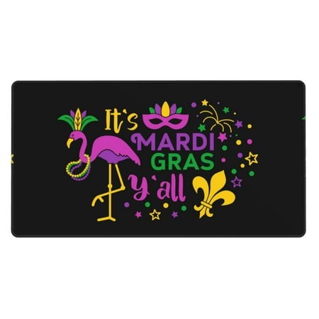 Bingfone Mardi Gras with Flamingo Large Gaming Mouse Pad Extended Desk Mousepad with Stitched Edges Non-Slip Base Water Resist Keyboard Pad for Gamer 