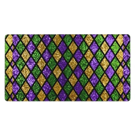 Bingfone Mardi Gras Shiny Green Purple Large Gaming Mouse Pad Extended Desk Mousepad with Stitched Edges Non-Slip Base Water Resist Keyboard Pad for G