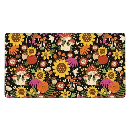 Bingfone Sunflowers Mushrooms Large Gaming Mouse Pad Extended Desk Mousepad with Stitched Edges Non-Slip Base Water Resist Keyboard Pad for Gamer  Off