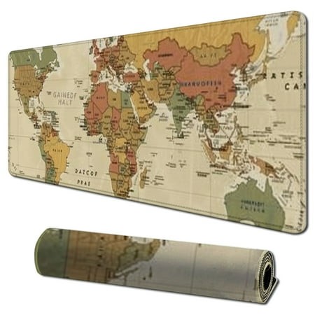 Plloopoed Desk Mat  Yellow Vintage World Map Extended Gaming Mouse Pad Large  Big Mouse Pad with Non-Slip Base and Stitched Edge  Long Computer Keyboa