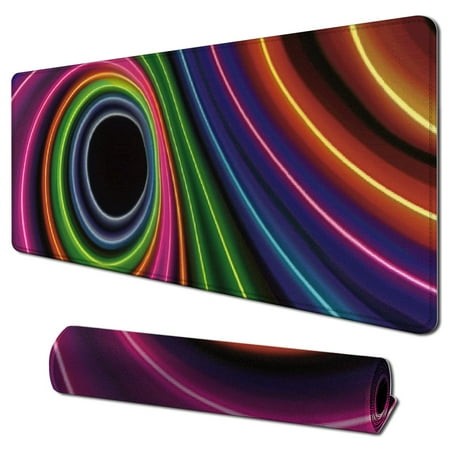 Plloopoed Desk Mat  Colorful Neon Topographic Contour Map Extended Gaming Mouse Pad Large  Big Mouse Pad with Non-Slip Base and Stitched Edge