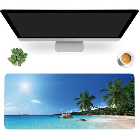 Ocean Desk Mat ANSE Lazio Beach at Praslin Island Extended Gaming Mouse Pad Large Non-Slip Rubber Base Mousepad with Stitched Edges Waterproof Mouse M