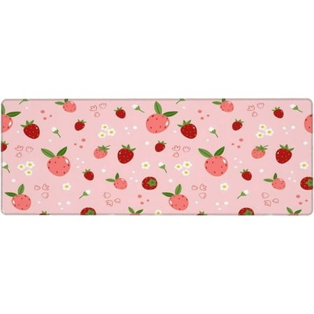 Pink Strawberry Large Mouse Pad Computer Mousepad XL Extended Desk Mat with Stitched Edges Non-Slip Base for Office and Gaming Keyboard Pad 31.5 X 11.