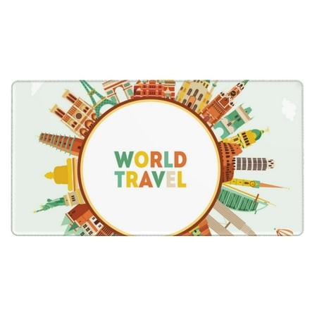 Bingfone World Travel3 Large Gaming Mouse Pad Extended Desk Mousepad with Stitched Edges Non-Slip Base Water Resist Keyboard Pad for Gamer  Office & H